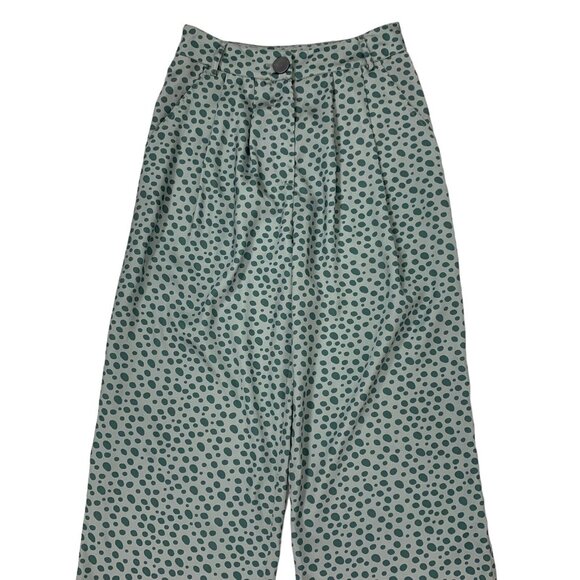 Amber Sakai Wide Leg Pants 6 Long Green Lightweight Linen Relaxed - Picture 2 of 6